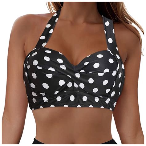 TOWED Women Bikini Top Push Up Swim Top Halter Retro Bathing Suit Top Padded Swimsuit Top Only
