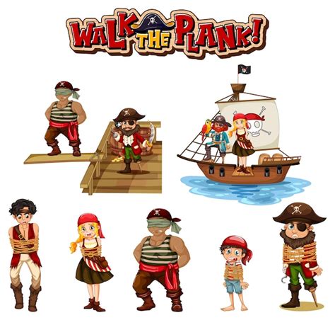 Ensemble De Personnages Et Dobjets De Dessins Animés Pirates Vecteur