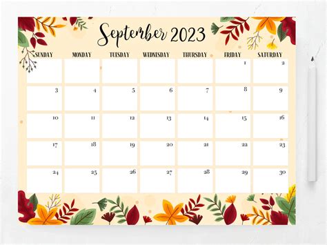 Editable September 2023 Calendar Printable Calendar Etsy