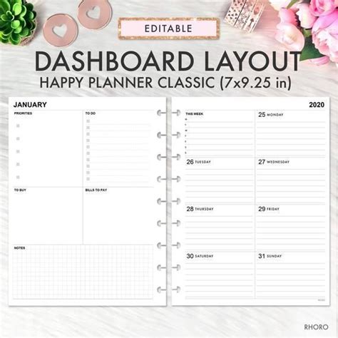 Happy Planner Dashboard Layout Printable