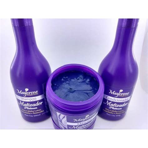 Kit Matizador Platinum Maycrene Matiza E Hidrata Shamp Cond E Masc