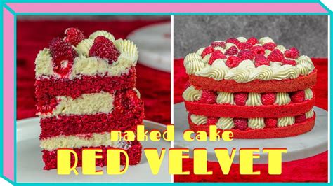 Tarta Red Velvet Desnuda Con Frambuesas Con Frosting De Queso Crema