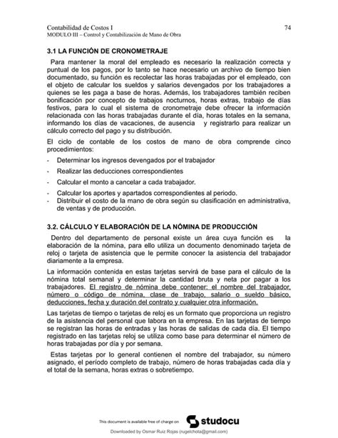 Control Y Contabilizacion De La Mano De Obra Pdf