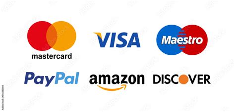 Mastercard; Visa; Maestro; PayPal; Amazon; Discover - Collection of popular means of payment ...