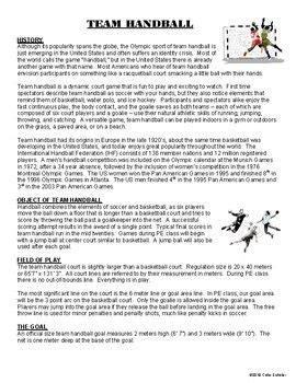 Physical Education Team Handball Activities Unit Planner Lessons