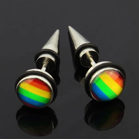 Lgbt Gay Lesbian Pride Stainless Steel Rainbow Male Symbol Earring