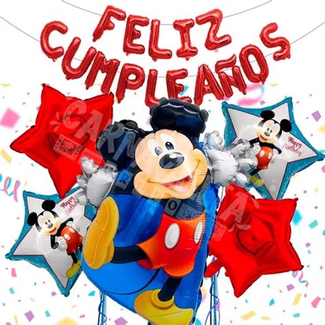 Kit Globos Fiesta Mickey Mouse Letrero Feliz Cumplea Os Mercadolibre