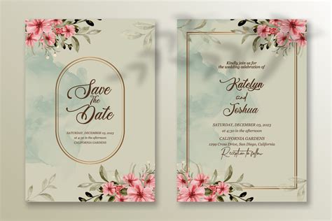 Premium Vector Wedding Invitation Template With Watercolor Flower