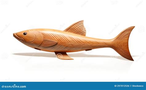 Sleek Carved Wood Fish Sculpture On White Background Stock Illustration