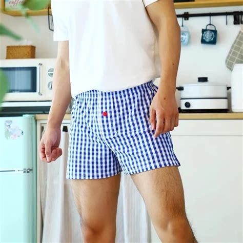 Men S Cotton Arrow Boxers Casual Plaid Elastic Waist Underwear Summer