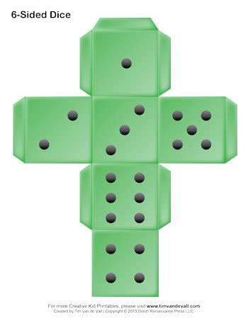 6-Sided Paper Dice - Green - Tim's Printables