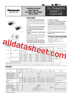 AQV212A Datasheet PDF Panasonic Semiconductor