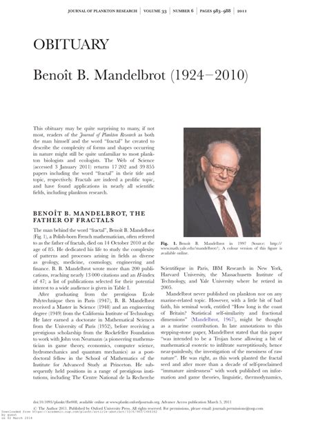 (PDF) Benoit B. Mandelbrot (1924-2010)