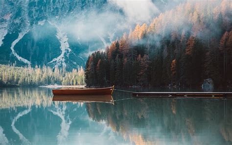 Download Reflection Lake Mountain Forest Vehicle Boat HD Wallpaper