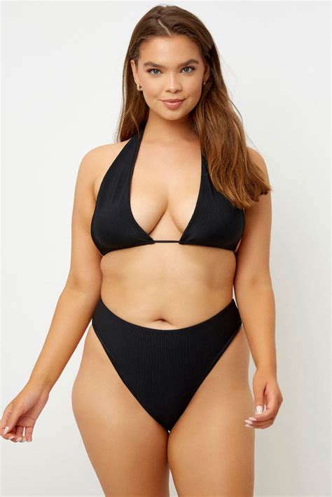 Frankies Bikinis Jenna Ribbed High Waist Bikini Bottom Black Autumn