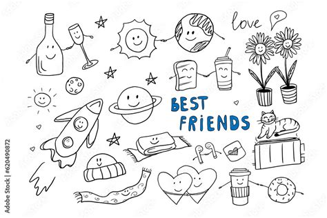 Cute friendship clipart set in doodle style. Big collection with quotes ...