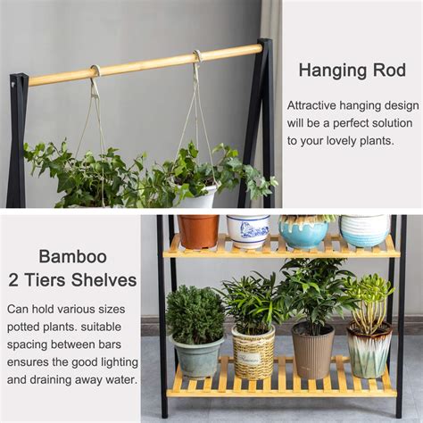 Buy Bamboo Tier Hanging Plant Stand Planter Shelves Flower Pot