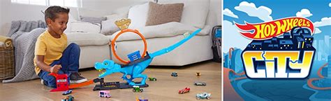 Hot Wheels City Track Set With 1 Toy Car Race Through A Giant Loop To Defeat A Big Dinosaur T