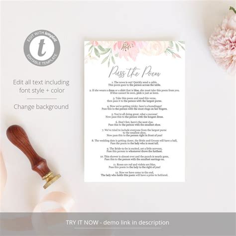 Alena Pass The Poem Bridal Shower Games Printable Bridal Etsy