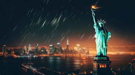 Premium AI Image | Manhattan panoramic skyline at rainy night with ...