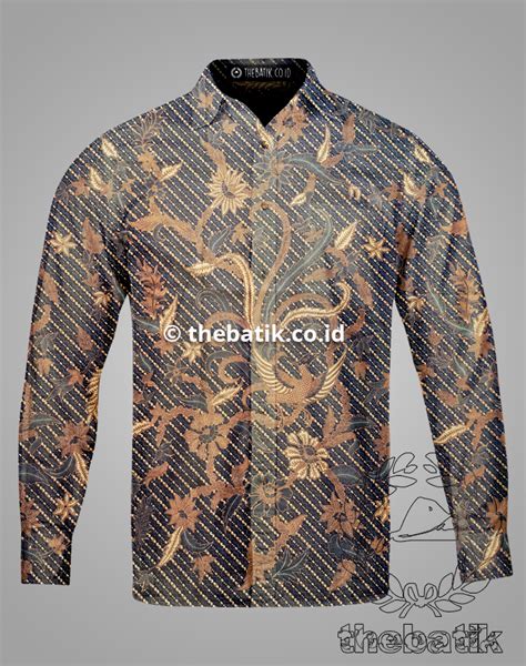 Kain Bahan Kemeja Batik Solo Motif Lereng Cendrawasih Latar Hitam Soga