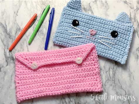 5 Little Monsters Crocheted Cat Pencil Bag