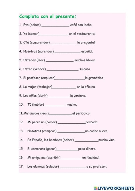 Presente De Indicativo En Verbos Regulares Worksheet Live Worksheet