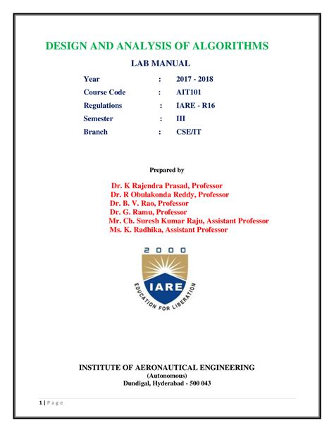 Daa Lab Manual Design And Analysis Of Algorithms Lab Manual Year