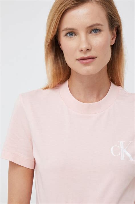 Calvin Klein Jeans T Shirt Bawełniany Kolor Różowy