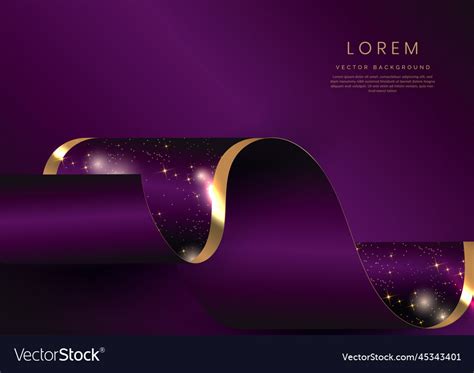 Abstract 3d Gold Curved Ribbon On Purple Vector Image