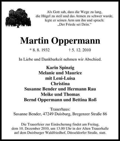 Traueranzeigen Von Martin Oppermann Trauer In NRW De