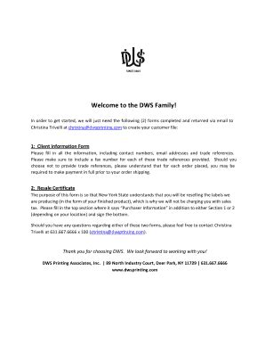 Fillable Online Dws New Client Forms Summary Fax Email Print Pdffiller