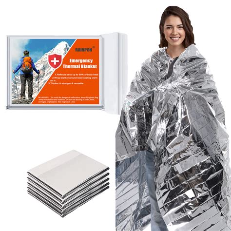 RAINPOH Emergency Mylar Thermal Blanket 10 Pack 82x64 In Heavy