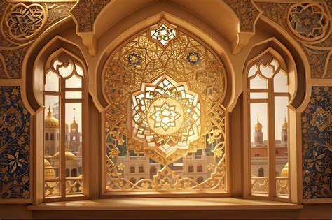 Premium Photo Golden Arabic Ornamental Window Traditional Islamic