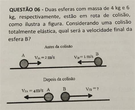 QUESTÃO 06 Duas esferas massa de 4 kg e 6 kg respectivamente