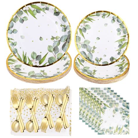 Sage Green Party Plates Supplies Pcs Greenery Paper Plates Napkins