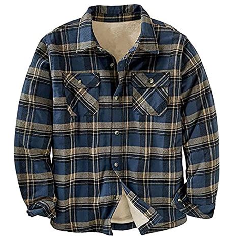 Men S Sherpa Lined Flannel Plaid Shirt Jacket 2022 Fall Winter Casual Long Sleeve Thermal Button