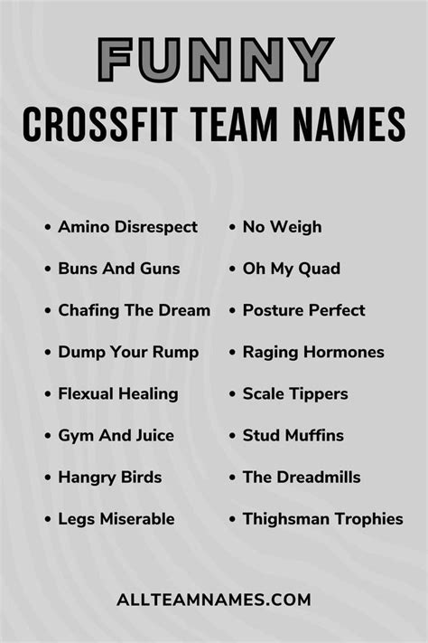 The Funny Crossfit Team Names Are In Black And White On A Gray Background