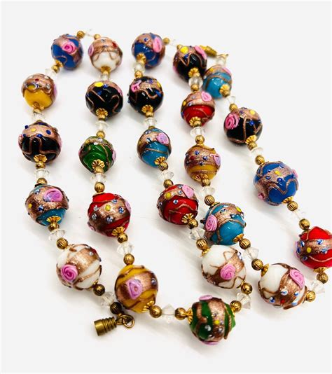 Venetian Murano Wedding Cake Glass Beaded Necklace 30in 25 Beads Vintage Jewelry Etsy