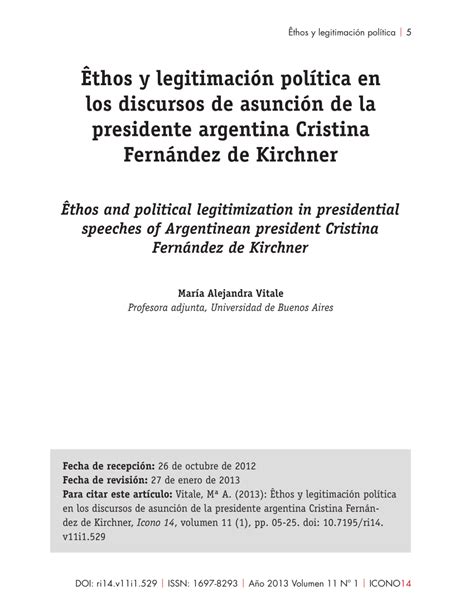 Pdf Ethos Y Legitimación Política En Los Discursos De Asunción De La Presidente Argentina