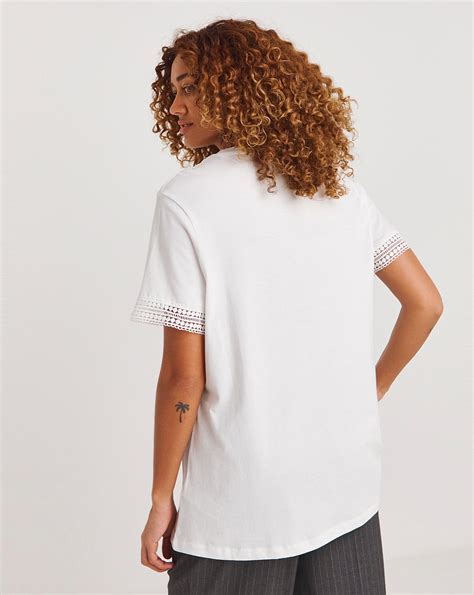 White Lace Trim Short Sleeve Top Ambrose Wilson