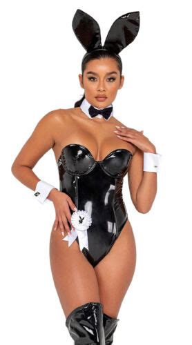 Roma Sexy Playboy Seductress Bunny Black Vinyl Corset Bodysuit Costume