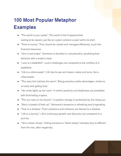 Popular Metaphor - 99+ Examples, How to Write, PDF, Tips