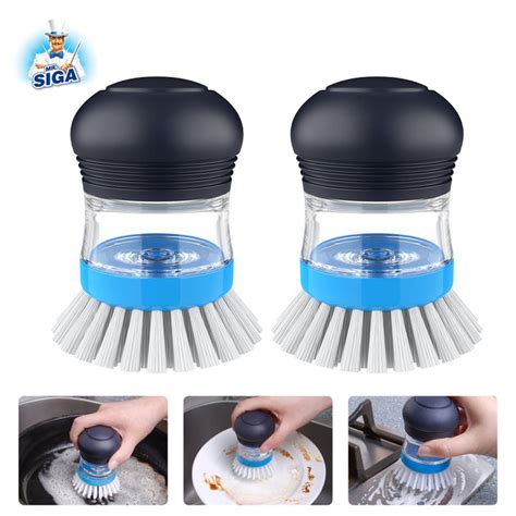 Mrsiga Soap Dispensing Palm Brush For Dish Pot Pan Sink Cleaning2pcs