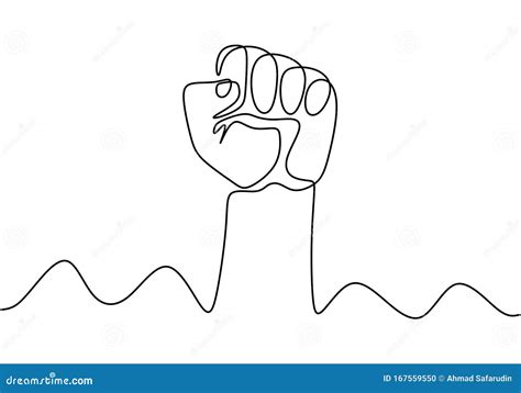 Continuous One Line Drawing Of Fist Hand Symbol Of Freedom And