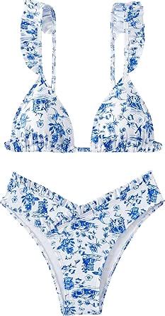 Amazon RoseSeek Women S Piece Bikini Sets High Cut Ruffle Trim