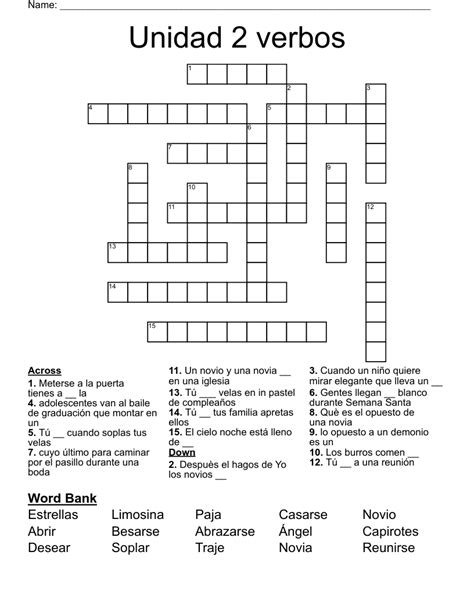 Unidad 2 Verbos Crossword Wordmint