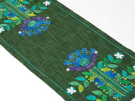 Vintage Mid Century Swedish Hand Embroidered Table Runner