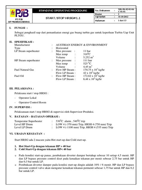 PDF Sop Start Stop Hrsg 1 Sdh Revisi DOKUMEN TIPS