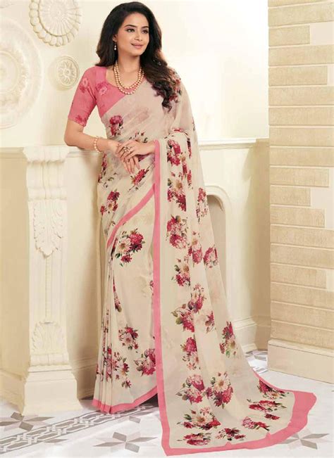 Buy Faux Georgette Multi Colour Abstract Print Printed Saree Online